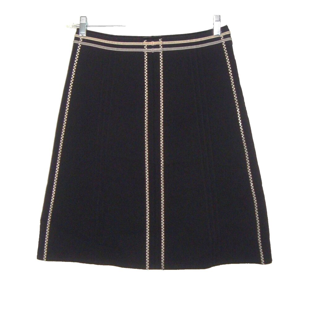 Anthropologie Elevenses Black Velvet Trim A-Line Skirt Size 4